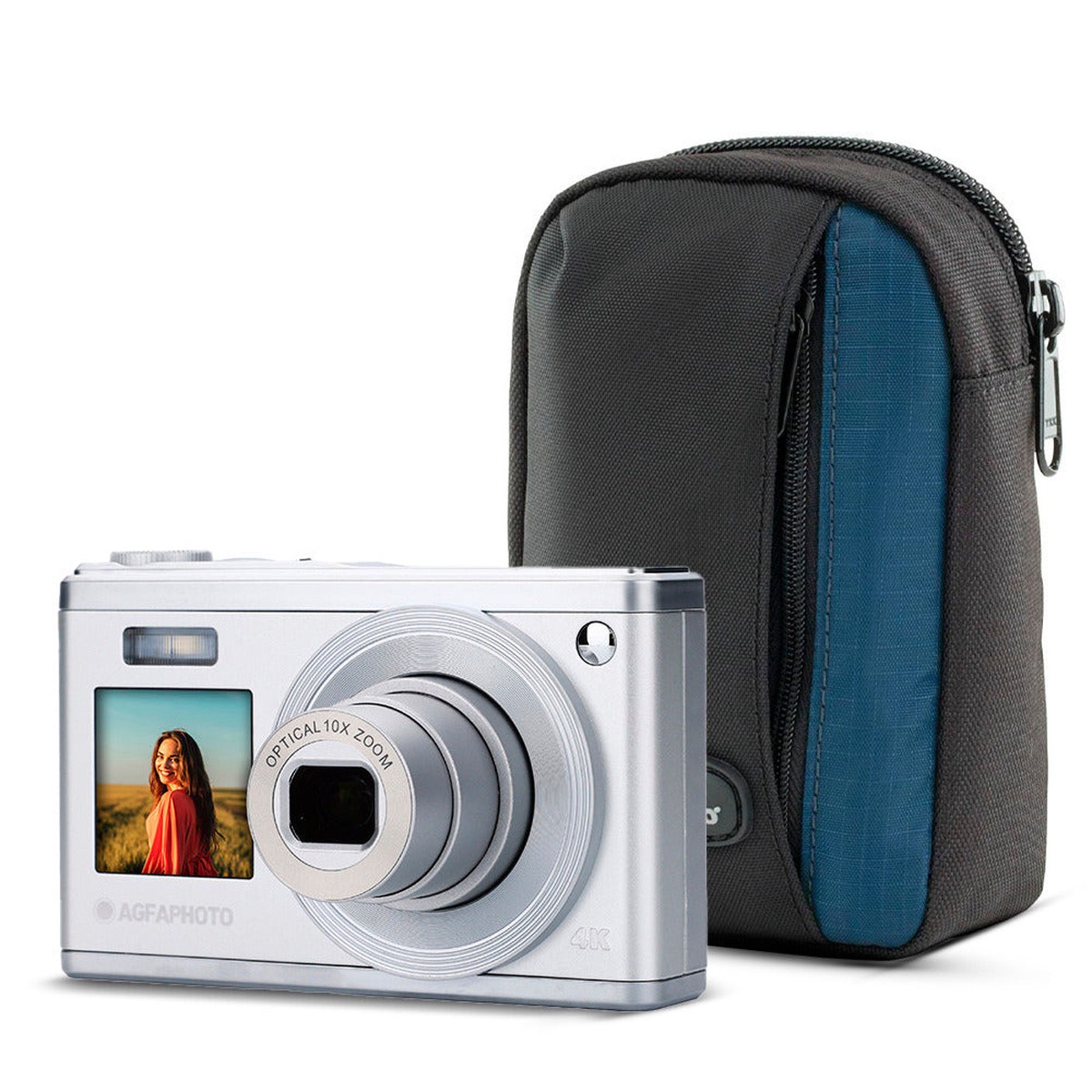 Agfa Photo DC9200 Compact Digital Camera (Gray) with Camera Case (Black and Galaxy Blue) Bundle