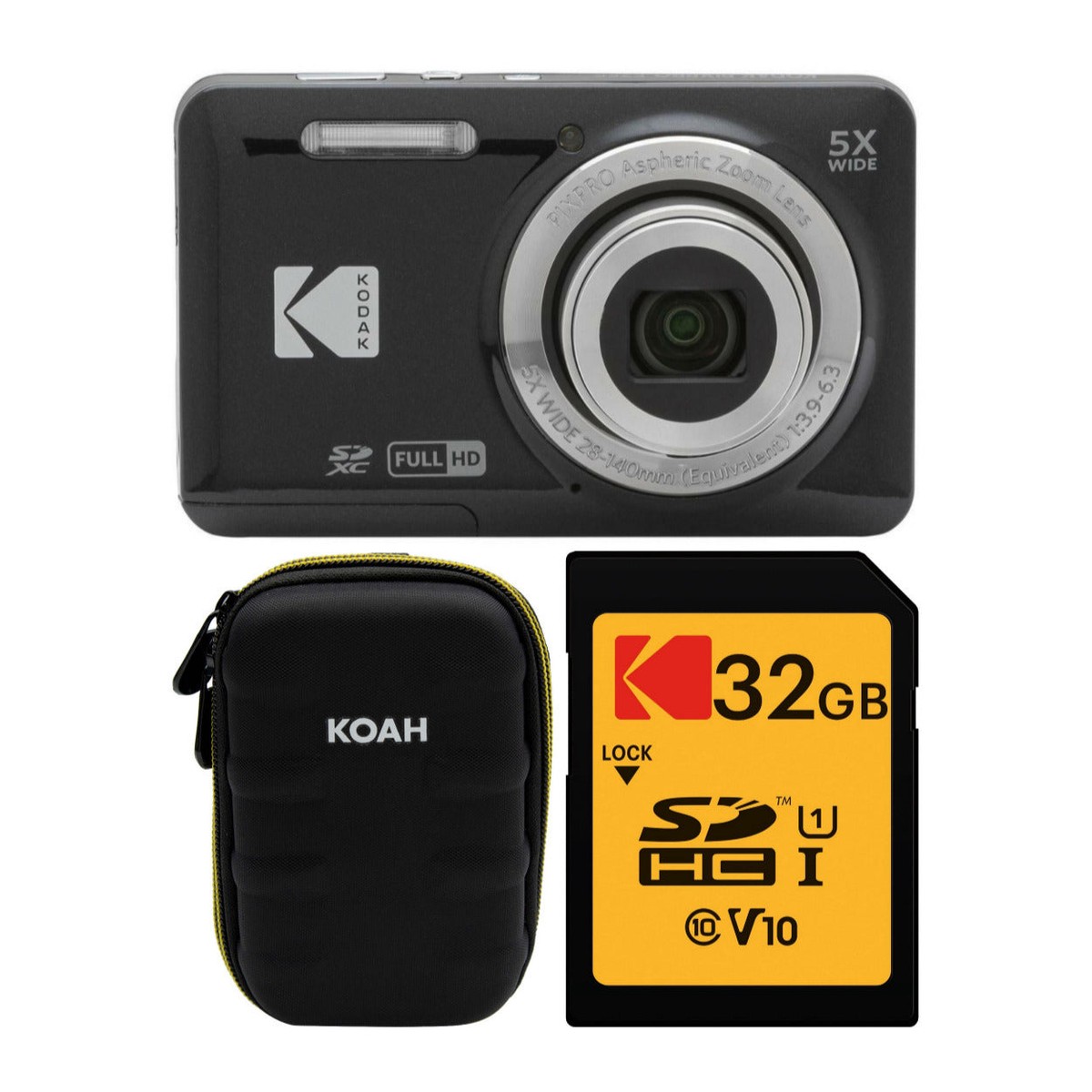Kodak PIXPRO Friendly Zoom FZ55 Digital Camera (Black) with Camera Case and 32GB Memory Card