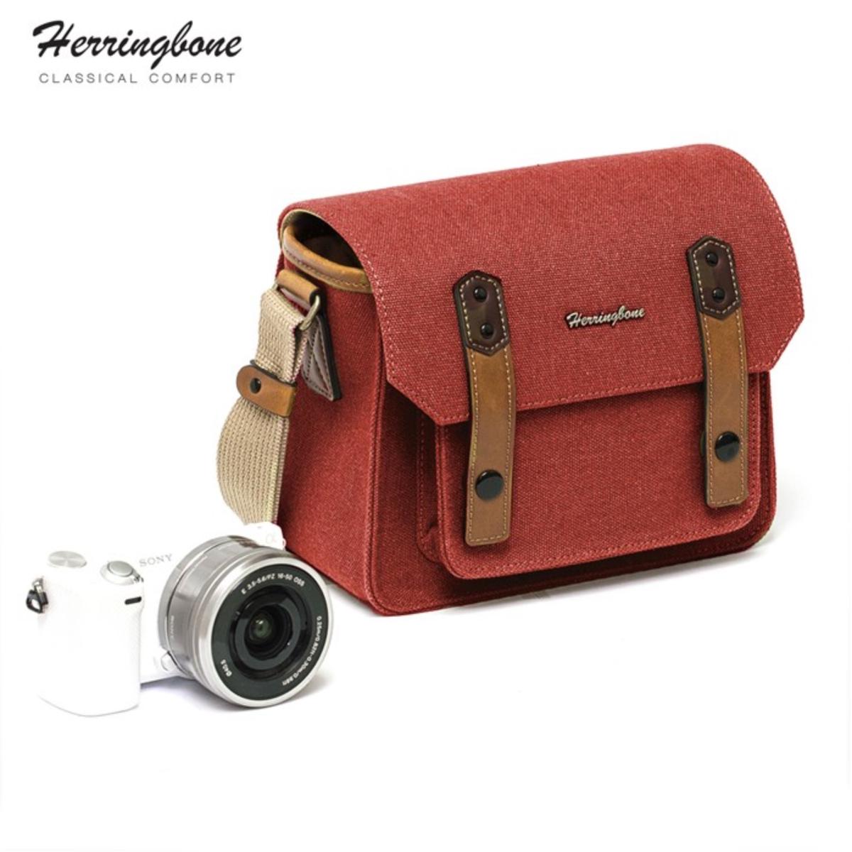 Herringbone PapasPocket Messenger Camera Bag - Mini Wine