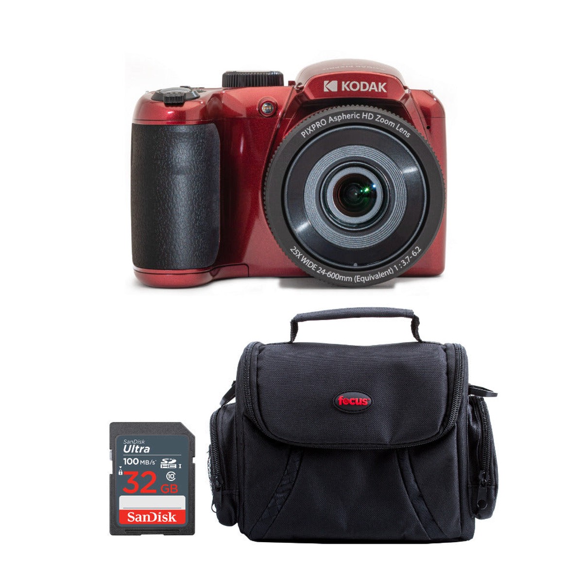 Kodak PIXPRO AZ255 Astro Zoom 16MP Digital Camera (Red) with 32 SD Card and Camera Case