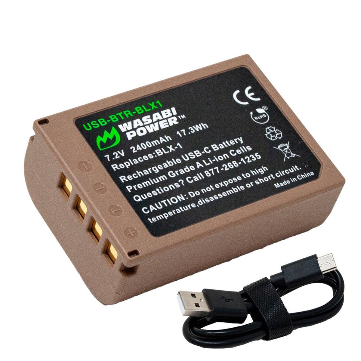 [CLEARANCE] Wasabi Power BLX-1 7.2V 2400mAh Lithium-Ion Battery with USB -C Fast Charging Direct Port for Olympus BLX1 and OM System Mirrorless Camera | USB-BTR-BLX1