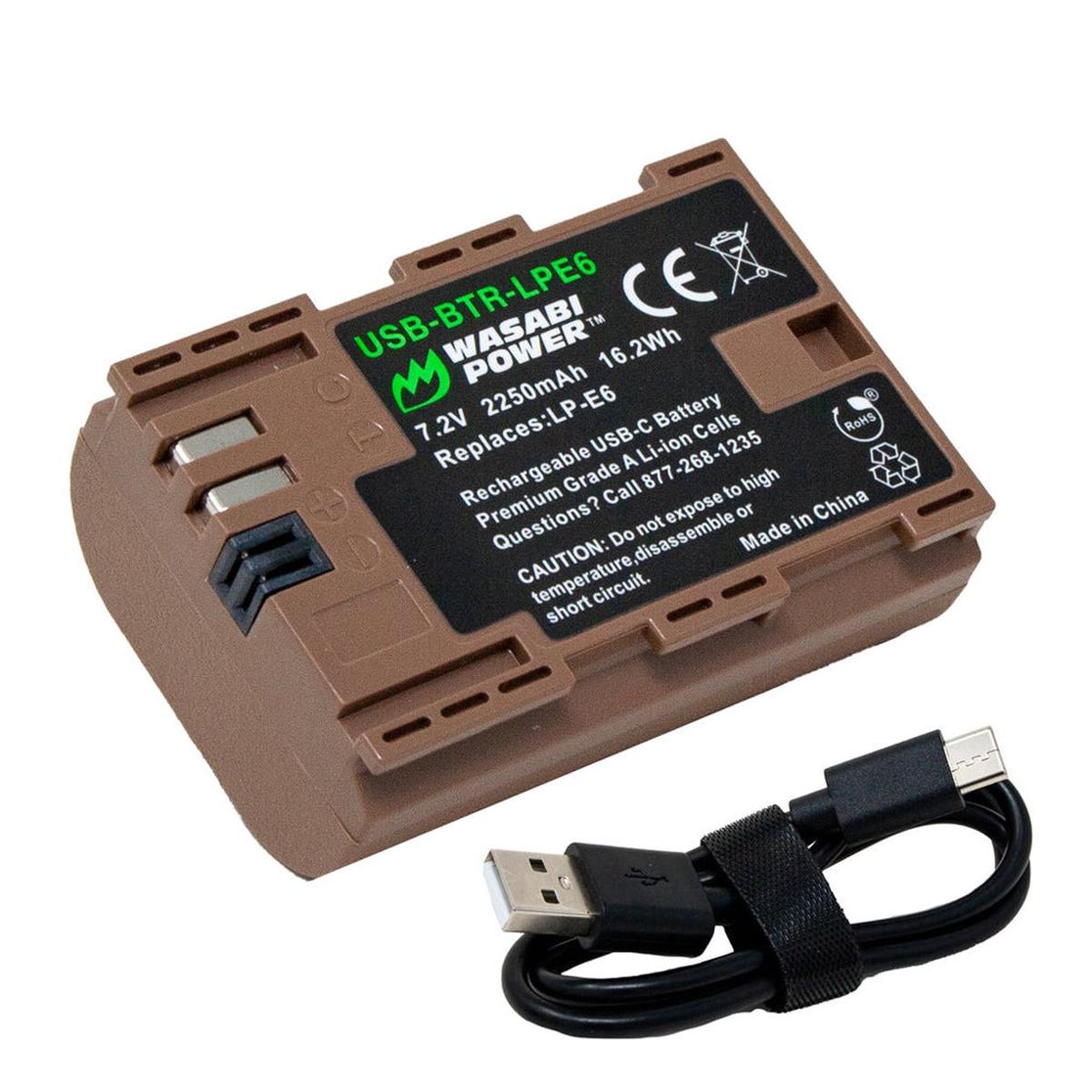 [CLEARANCE] Wasabi Power Canon LP-E6 LPE6 Battery with USB Type C Fast Direct Charging for Canon 5D Mark III Mark II, 5DS, 5DS R, 6D, 7D, 7D Mark II, 60D, 60Da, 70D, 80D, 90D, XC10, XC15 D