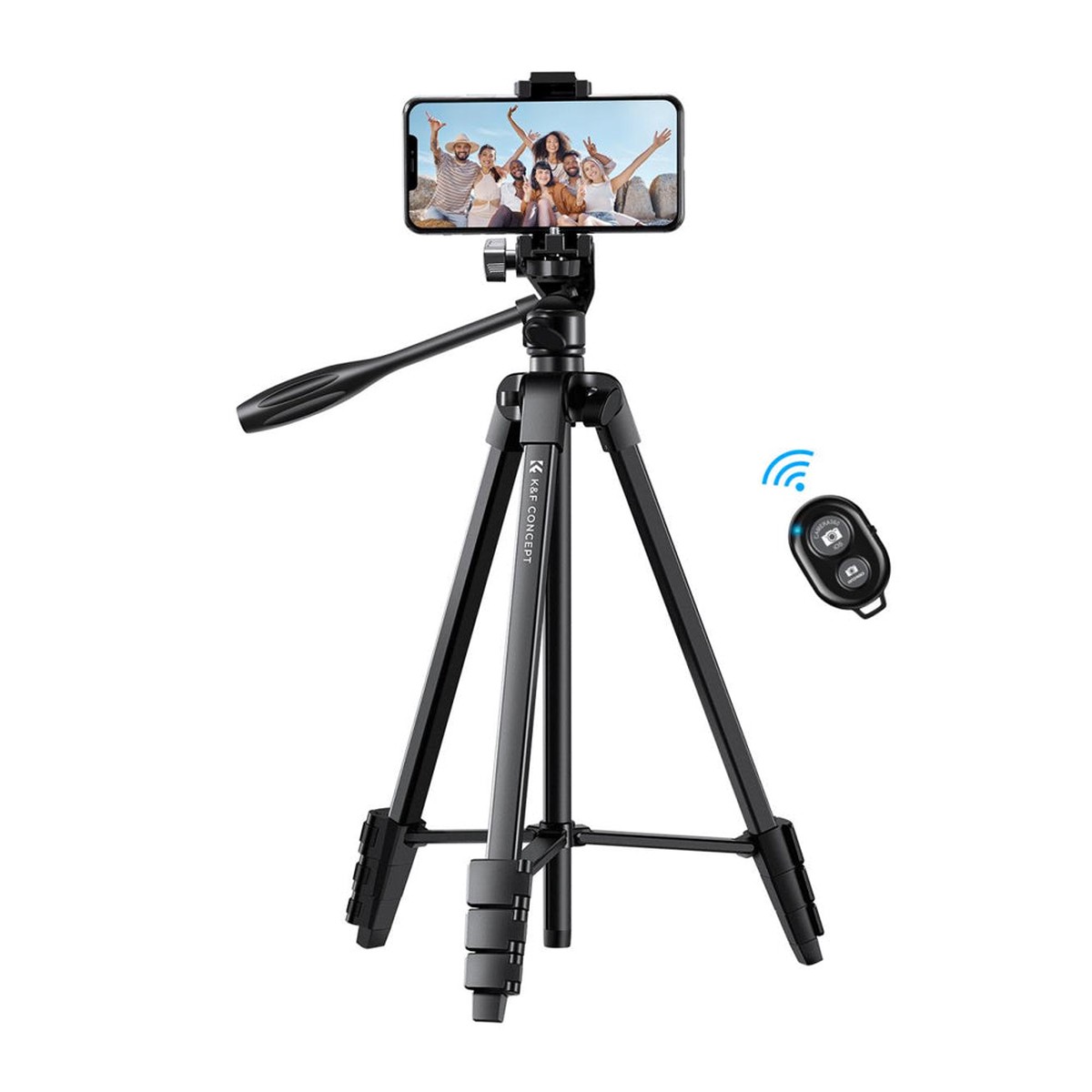 [CLEARANCE] K&F Concept 2-in-1 Aluminum Tripod with Built-in Smartphone Holder, Bluetooth Shutter Remote Controller, 52cm to 152cm Adjustable Height, 360 Pan/175 Tilt for Camcorder, DSL